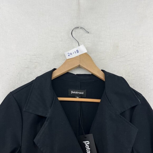 Betabrand Duster Trench Coat Womens M Black Wrap Style Belt Tie 3/4 Sleeves USA - Picture 13 of 13